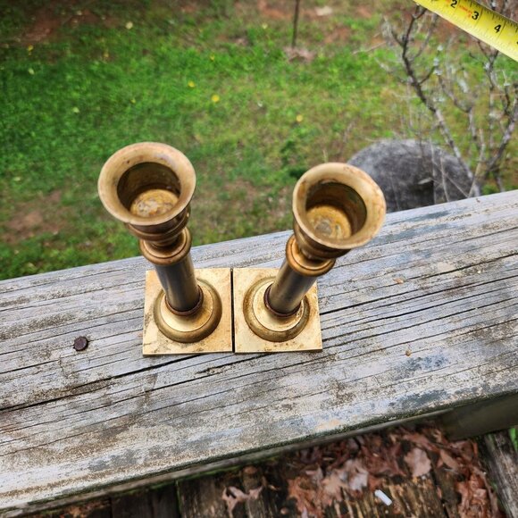 Vintage 1980s Heavy Brass & Black Unesco Candlestick Holders 7" Tall Made In Tai - Picture 5 of 10
